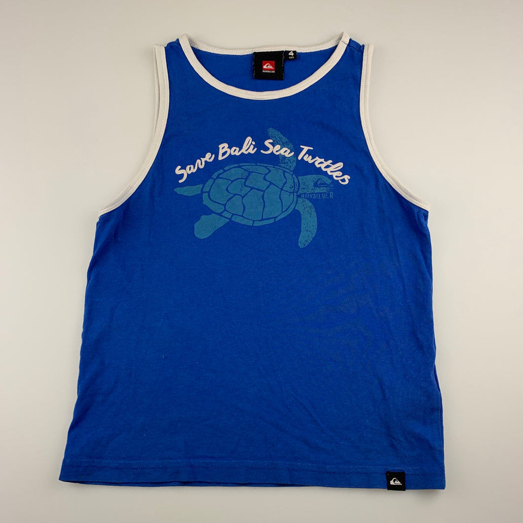 Boys Quiksilver, blue cotton singlet / tank top, turtle, GUC, size 4,  