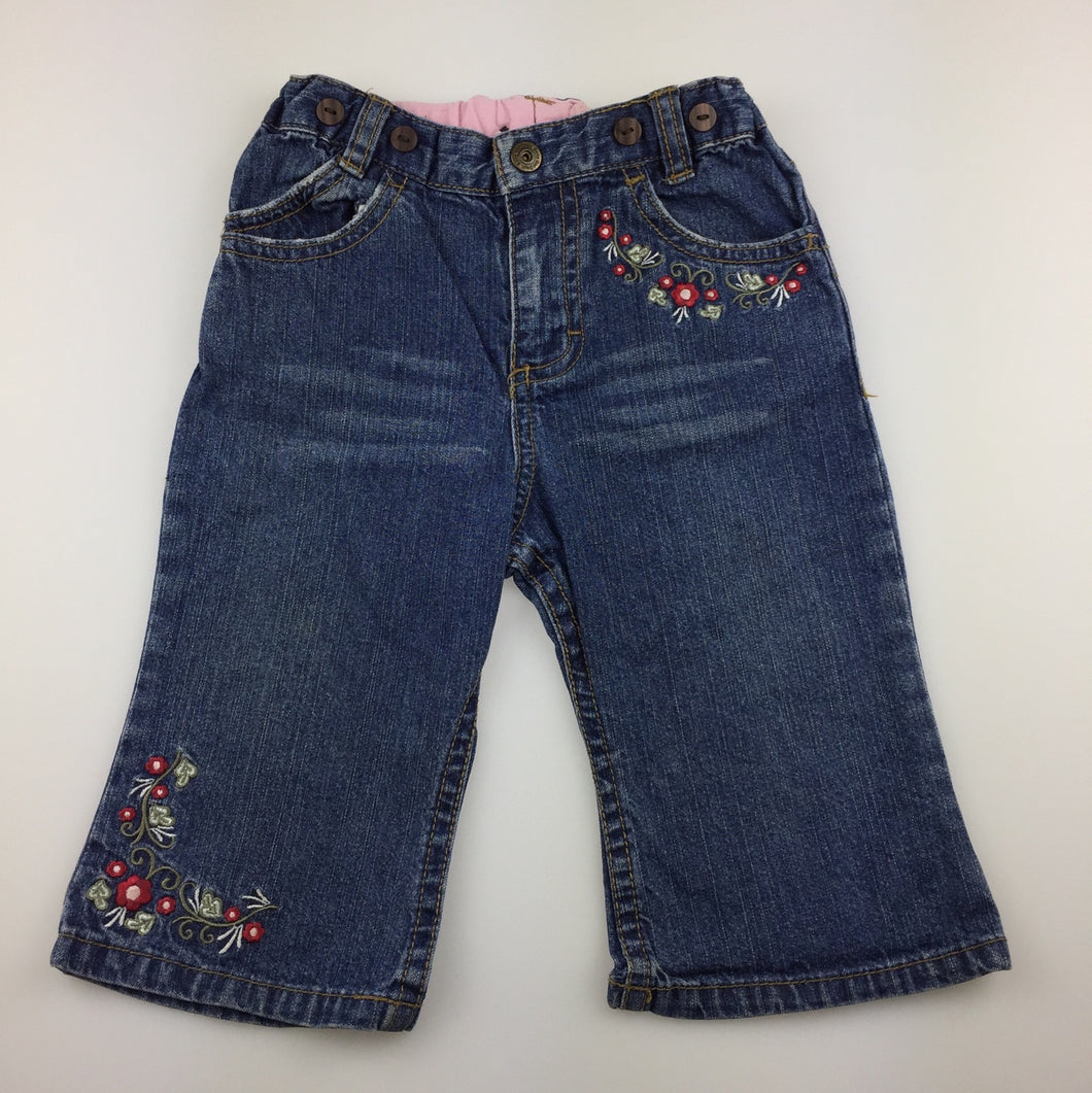 Girls H&M, blue denim jeans, embroidered, elasticated, GUC, size 0