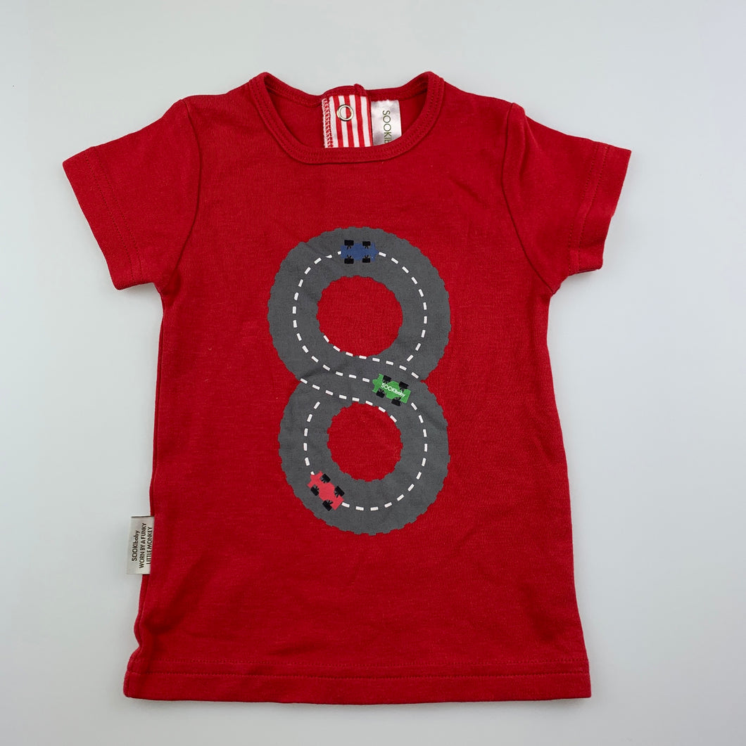 Boys Sooki Baby, red cotton t-shirt / top, racing cars, EUC, size 0,  