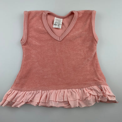 Girls Gaia, pink terry organic cotton top, EUC, size 000,  