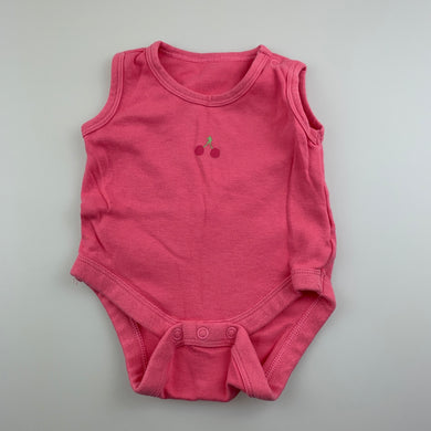 Girls Baby Lamb, pink cotton bodysuit / romper, cherries, GUC, size 0000,  