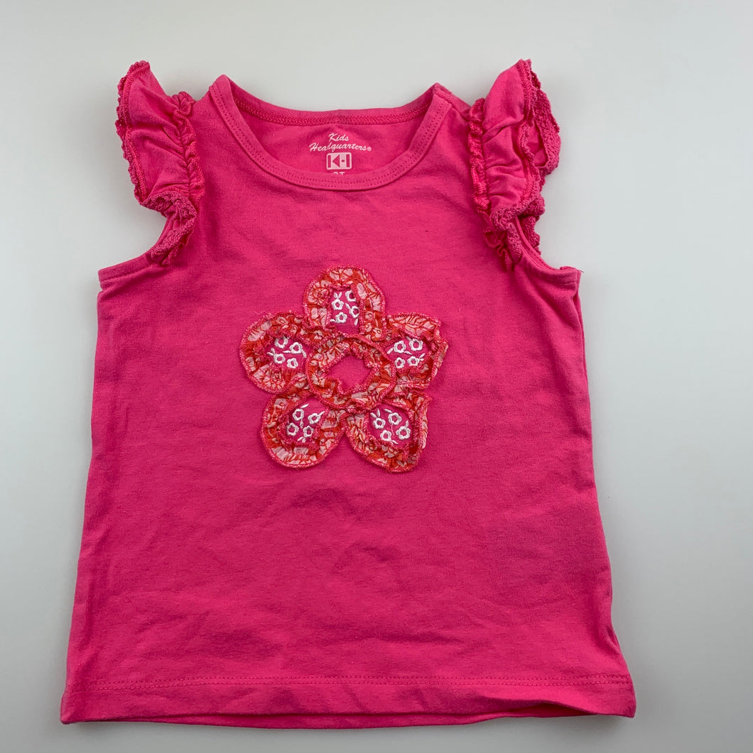 Girls Kids Headquarters, pink stretchy top, applique flower, GUC, size 2,  