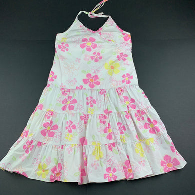 Girls Pumpkin Patch, floral cotton halter-neck dress, GUC, size 6, L: 65cm approx