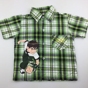 Boys Ben 10, green check cotton short sleeve shirt, GUC, size 2
