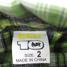 Load image into Gallery viewer, Boys Ben 10, green check cotton short sleeve shirt, GUC, size 2