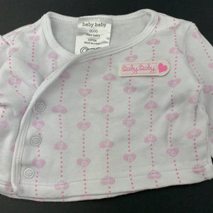 Girls Baby Baby, white & pink cotton long sleeve top, GUC, size 0000,  