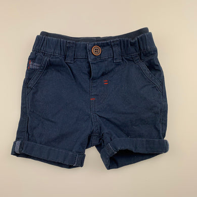 Boys Mothercare, navy stretch cotton shorts, elasticated, GUC, size 00,  