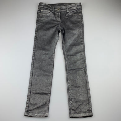 Girls Next, metallic silver casual pants, adjustable, Inside leg: 54cm, EUC, size 8,  