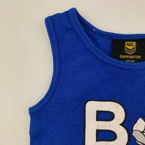 Unisex NRL Official, Canterbury Bulldogs cotton singlet top, marks on front, FUC, size 0,  