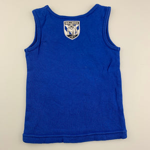 Unisex NRL Official, Canterbury Bulldogs cotton singlet top, marks on front, FUC, size 0,  