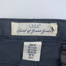 Load image into Gallery viewer, Girls H&amp;M, embroidered stretch denim pants, adjustable, inside leg: 33.5 cm, GUC, size 2,  