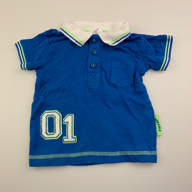 Boys Tiny Little Wonders, blue cotton polo shirt top, EUC, size 00,  