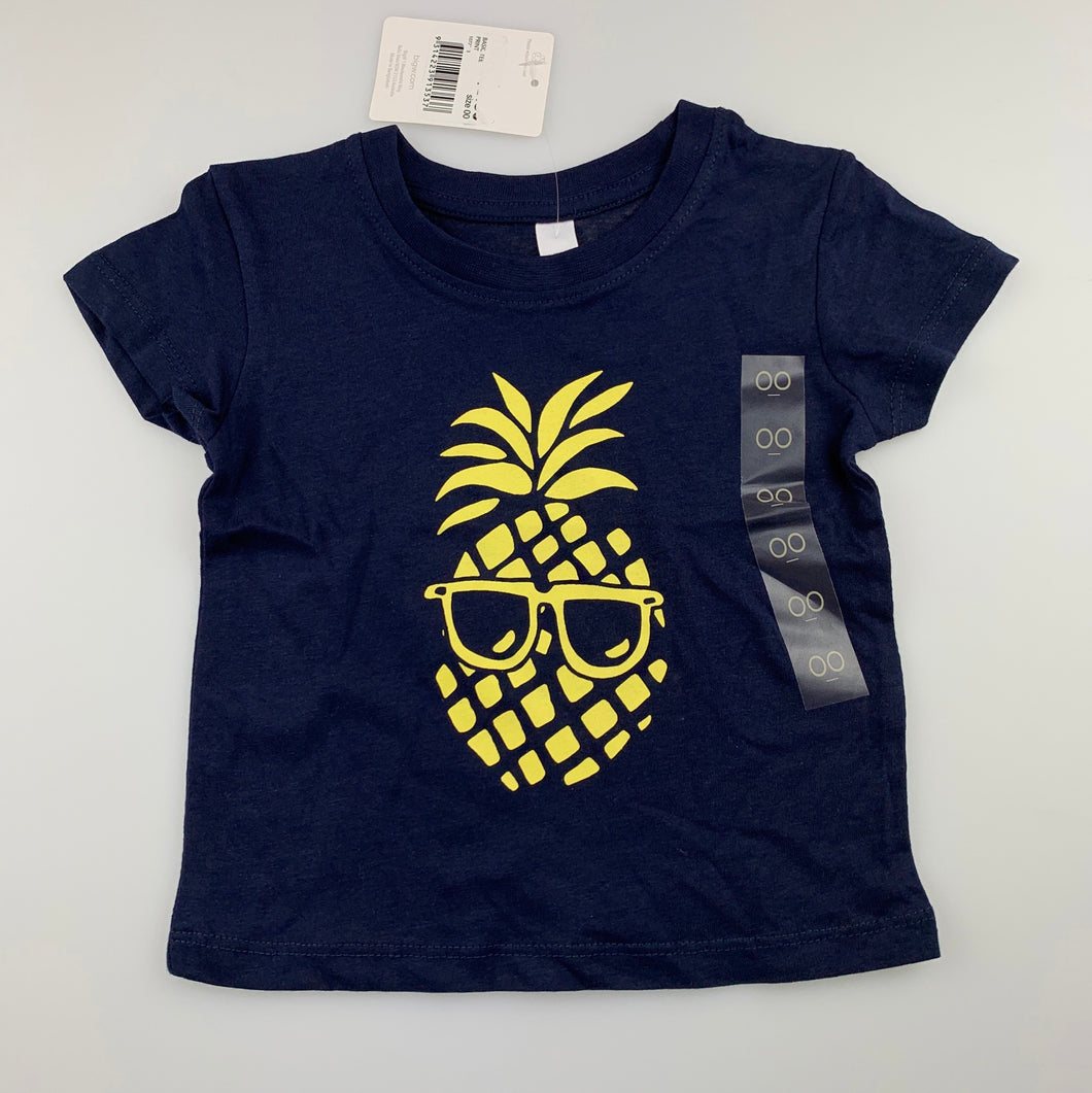 Boys Dymples, navy cotton t-shirt / top, pineapple, NEW, size 00,  