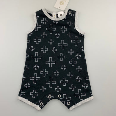 unisex Dymples, black cotton romper, crosses, NEW, size 000,  