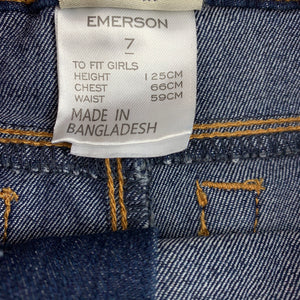 Girls Emerson, dark stretch denim pants, adjustable, inside leg: 51 cm, GUC, size 7,  
