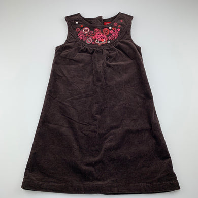 Girls Esprit, brown stretch corduroy dress, embroidered, EUC, size 5, L: 61 cm
