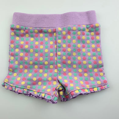 Girls Dymples, lilac spotted cotton shorts, EUC, size 000,  