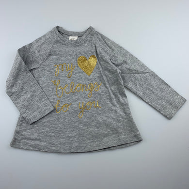 Girls H&M, grey cotton long sleeve t-shirt / top, EUC, size 1,  
