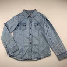 Load image into Gallery viewer, Boys H&amp;T, blue chambray cotton long sleeve shirt, GUC, size 7,  