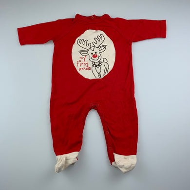 unisex H&T, red stretchy Christmas coverall / romper, EUC, size 00,  