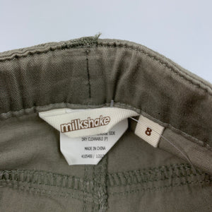Girls Milkshake, khaki stretch cotton cropped pants, adjustable, inside leg: 35 cm, EUC, size 8,  