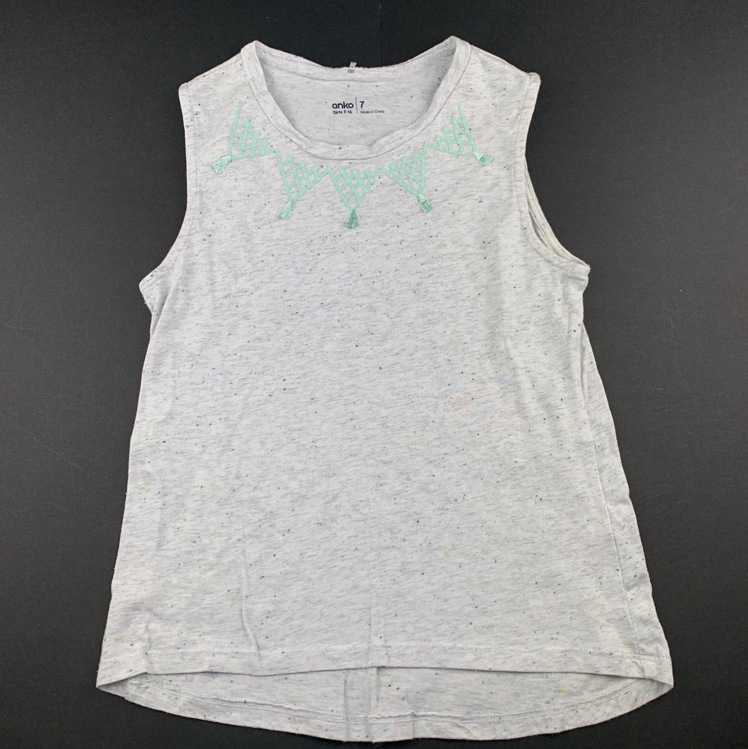 Girls Anko, grey singlet, tank top, GUC, size 7,  