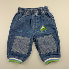 Load image into Gallery viewer, Boys Little Pumpkins, blue denim pants, elasticated, car, GUC, size 00,  