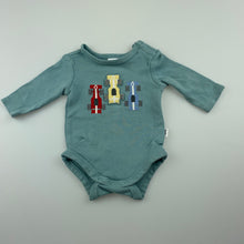 Load image into Gallery viewer, Boys Target, blue cotton bodysuit / romper, racing cars, GUC, size 0000,  