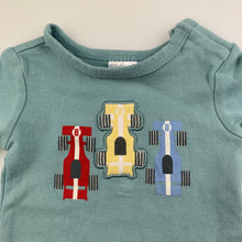 Load image into Gallery viewer, Boys Target, blue cotton bodysuit / romper, racing cars, GUC, size 0000,  