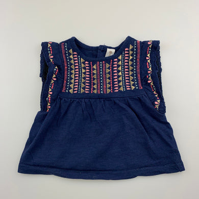 Girls Dymples, navy cotton top, embroidered, GUC, size 000,  