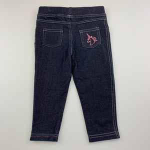 Girls Mango, stretchy denim leggings, unicorn, EUC, size 1,  
