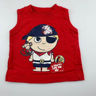 Boys Target, red cotton singlet top, pirate, GUC, size 00,  