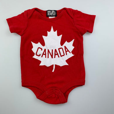unisex Big Bear, Canada red cotton romper, EUC, size 00,  