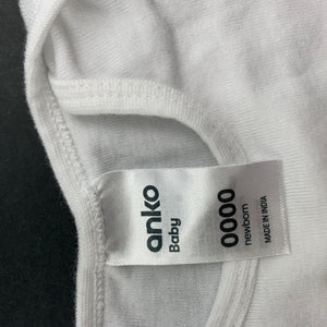 unisex Anko, white cotton bodysuit, romper, EUC, size 0000,  