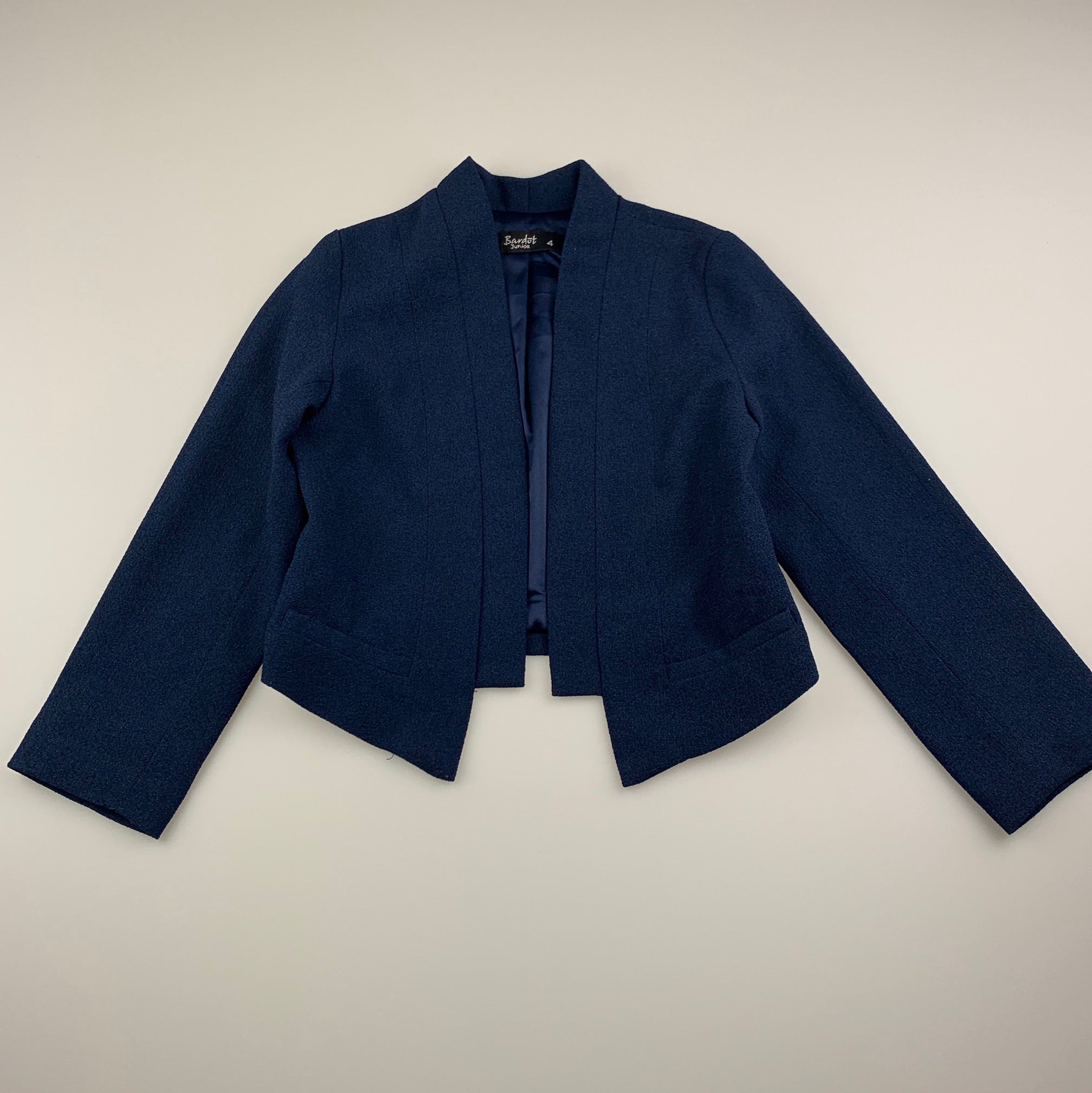Bardot Junior, navy open-front jacket, EUC, size