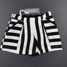 Load image into Gallery viewer, Girls Mr &amp; Miss Australia, black &amp; white lightweight pleat front shorts, adjustable, NEW, size 5,  