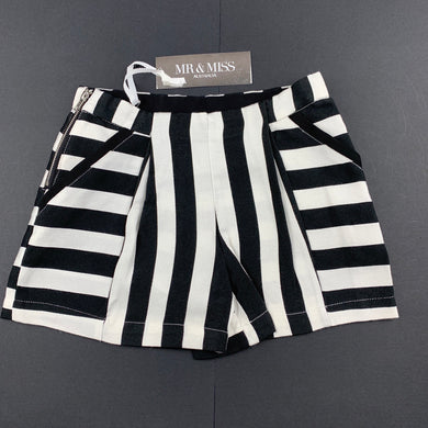 Girls Mr & Miss Australia, black & white lightweight pleat front shorts, adjustable, NEW, size 5,  
