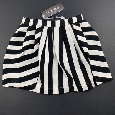 Girls Mr & Miss Australia, black & white pleat front skirt, adjustable, L: 30cm approx, NEW, size 5,  
