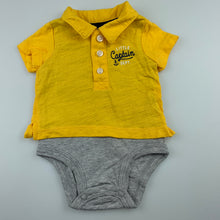 Load image into Gallery viewer, Boys Carters, yellow &amp; grey cotton romper, EUC, size 0000,  