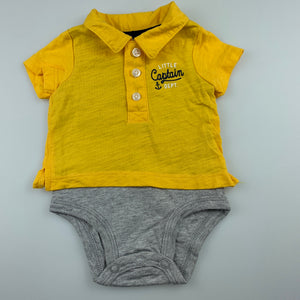 Boys Carters, yellow & grey cotton romper, EUC, size 0000,  