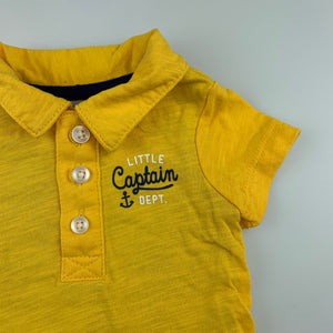 Boys Carters, yellow & grey cotton romper, EUC, size 0000,  