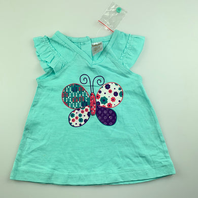 Girls Baby Biz, blue cotton top, butterfly, NEVER WORN, EUC, size 000,  