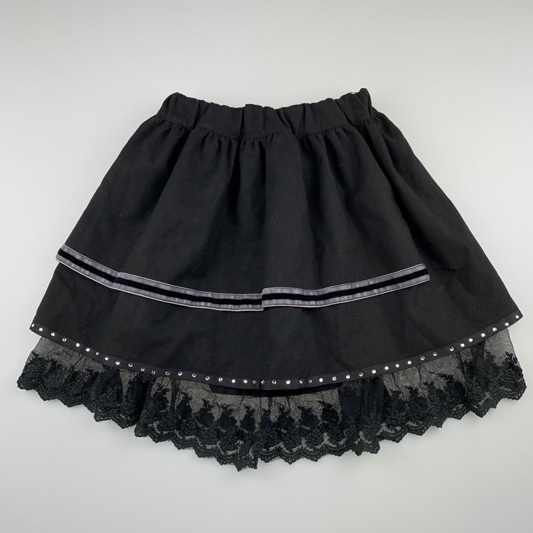 Girls Miss Treasures, lined wool blend skirt, lace trim, elasticated, L: 37 cm, EUC, size 5,  