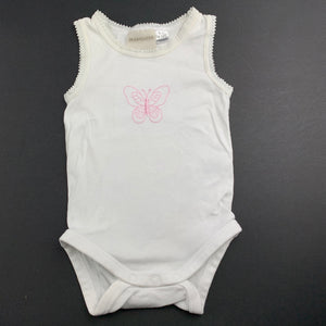 Girls Marquise, white cotton singletsuit, romper, butterfly, GUC, size 000,  