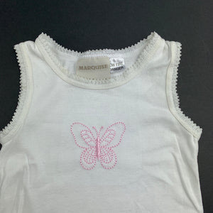 Girls Marquise, white cotton singletsuit, romper, butterfly, GUC, size 000,  