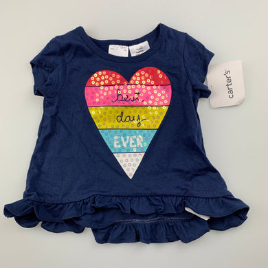 Girls Carters, navy cotton t-shirt top, heart, NEW, size 00,  