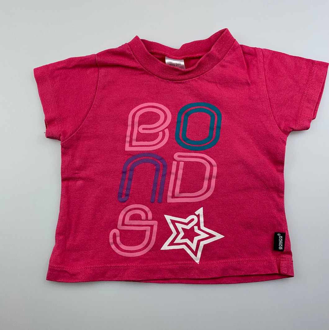 Girls Bonds, pink cotton t-shirt / top, wash faded, FUC, size 000,  