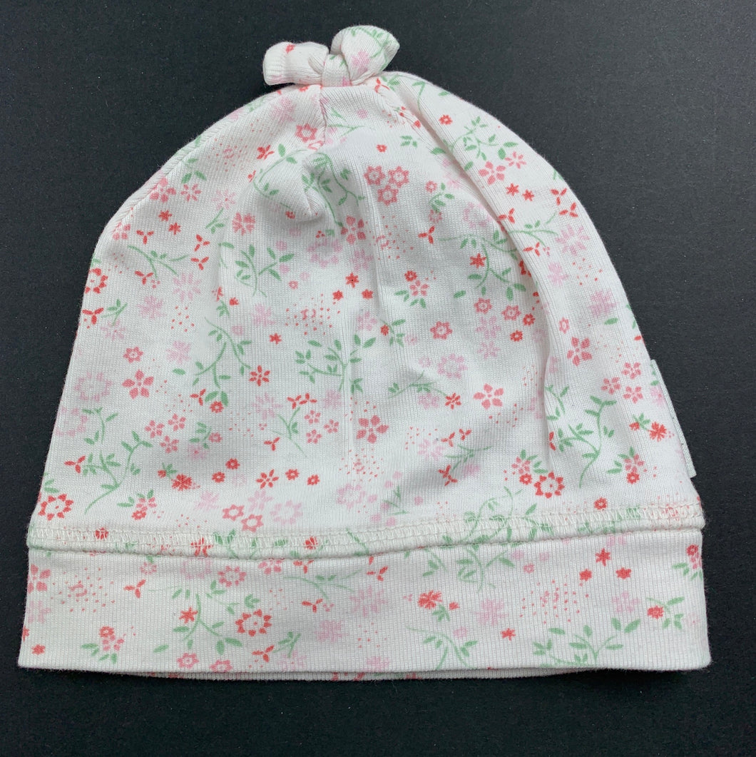 Girls purebaby, floral organic cotton hat / beanie, EUC, size 1,  