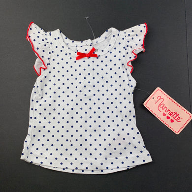 Girls Nanette, navy spot cotton t-shirt top, NEW, size 00,  