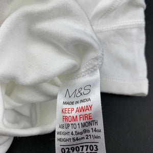 unisex M&S, white cotton bodysuit, romper, GUC, size 0000,  